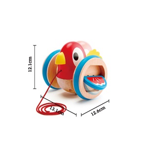 Hape Uccellino Trainabile Spingi&Tira - Pappagallino in Legno con Cordino e Rotelle per Bambini dai 12 Mesi