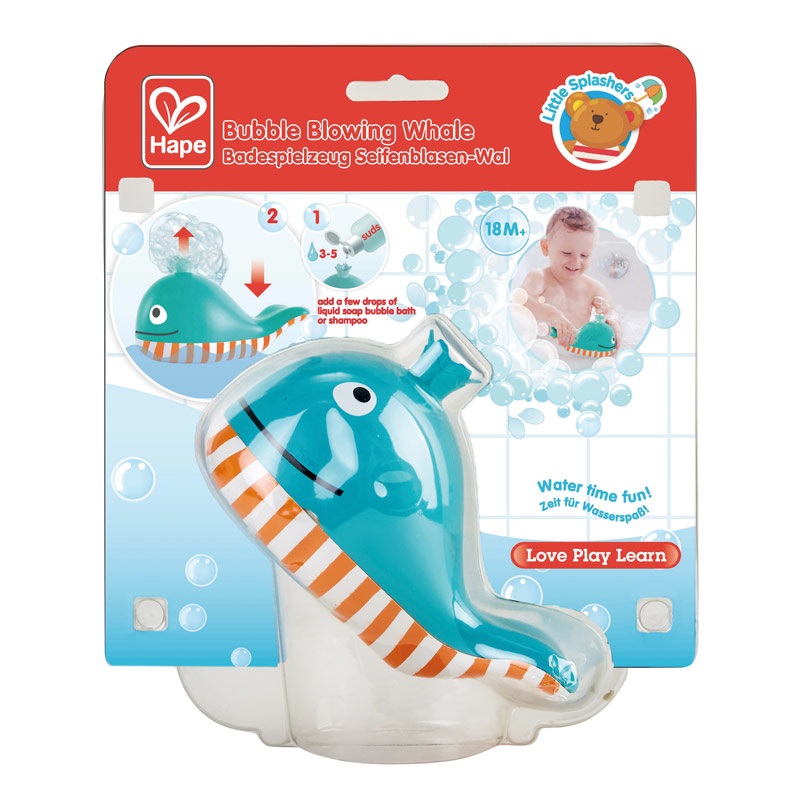 Hape Balena Soffia Bolle - Giocattolo da Bagno Multifunzionale per Bambini, Blu