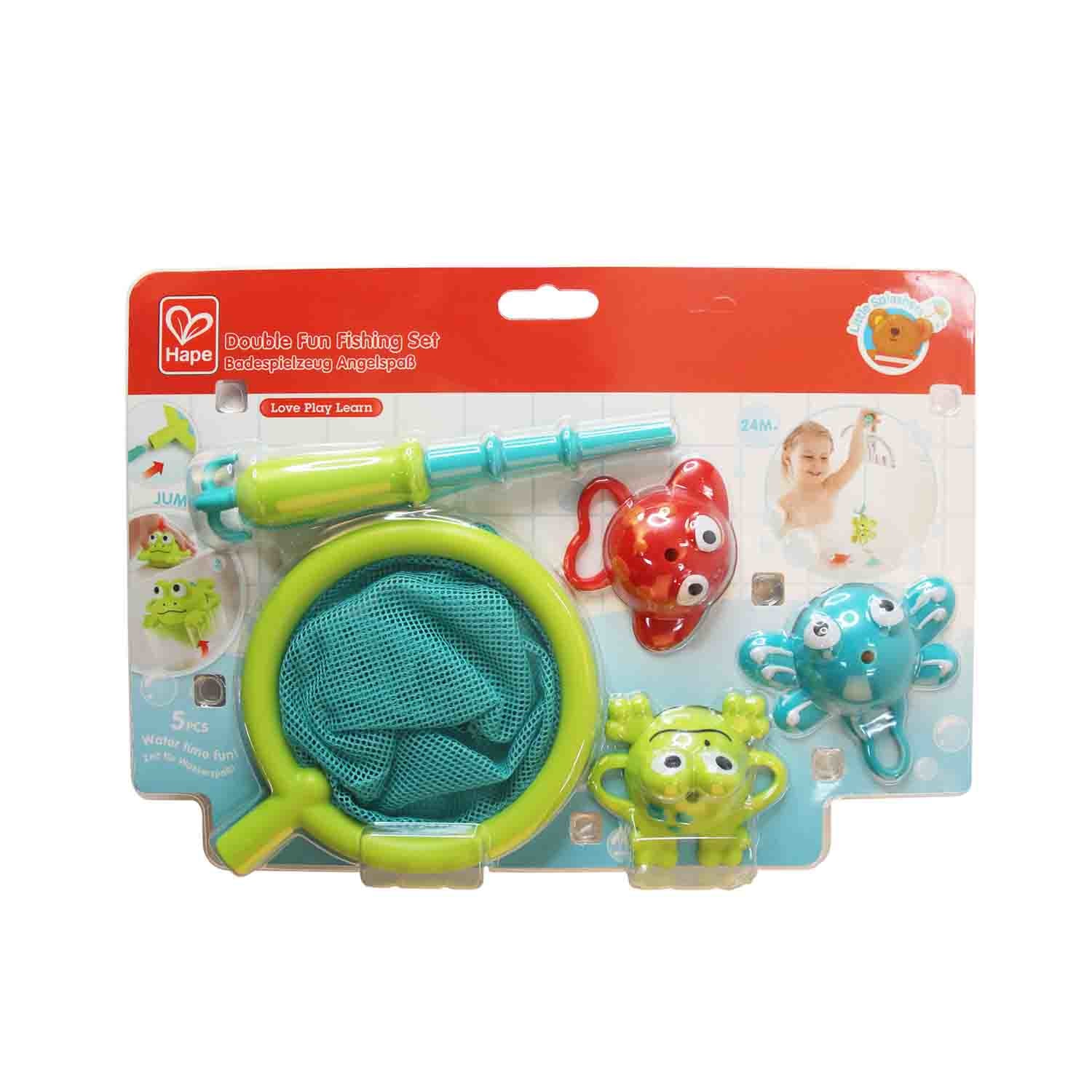 Hape Double Fun Fishing Set - Giocattolo da Bagno con Rete e Amo Intercambiabili, Pesciolini Colorati per il Bagnetto