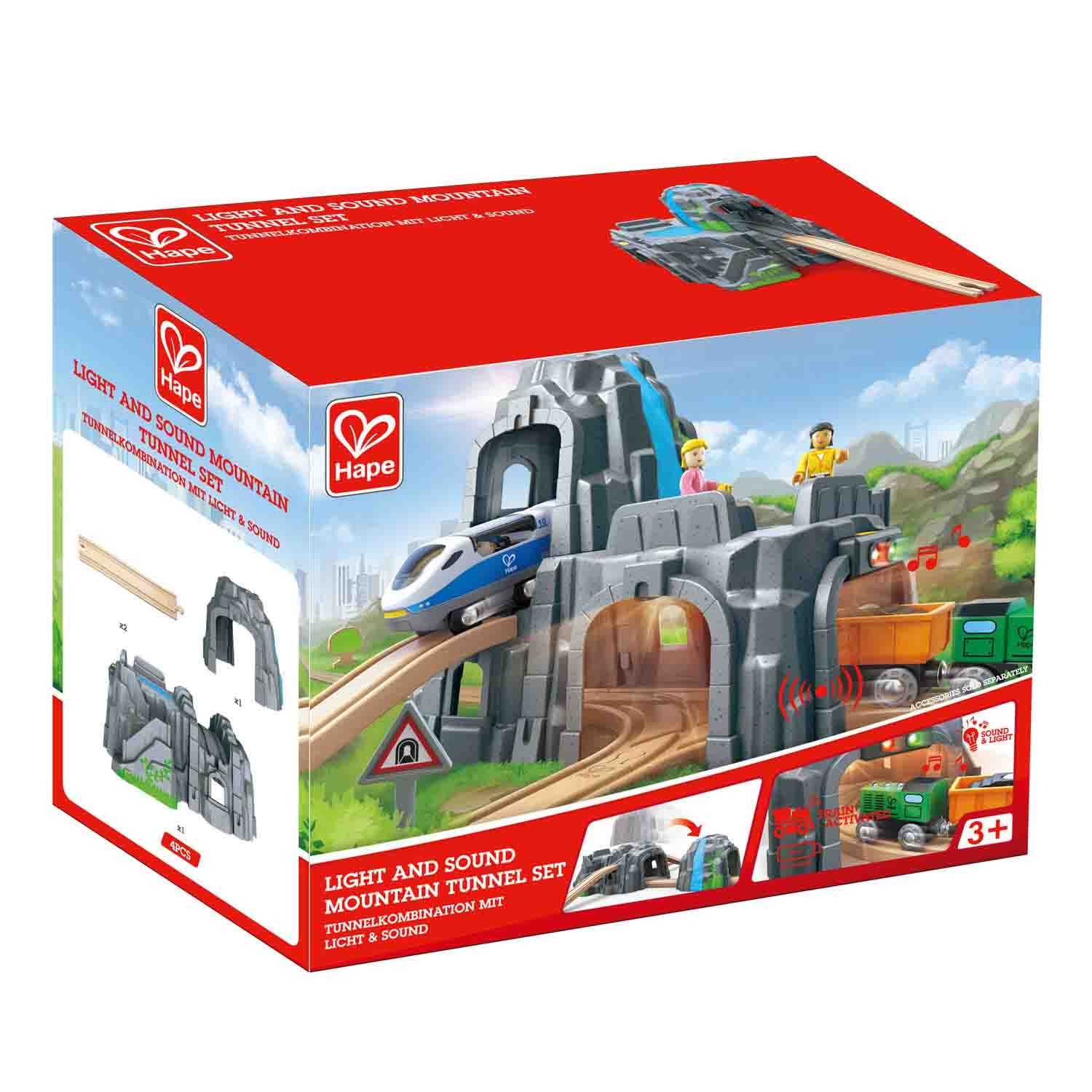 Hape E3739 Set Montagna con Galleria, Luci e Suoni - Espansione Ferroviaria per Bambini dai 3 Anni