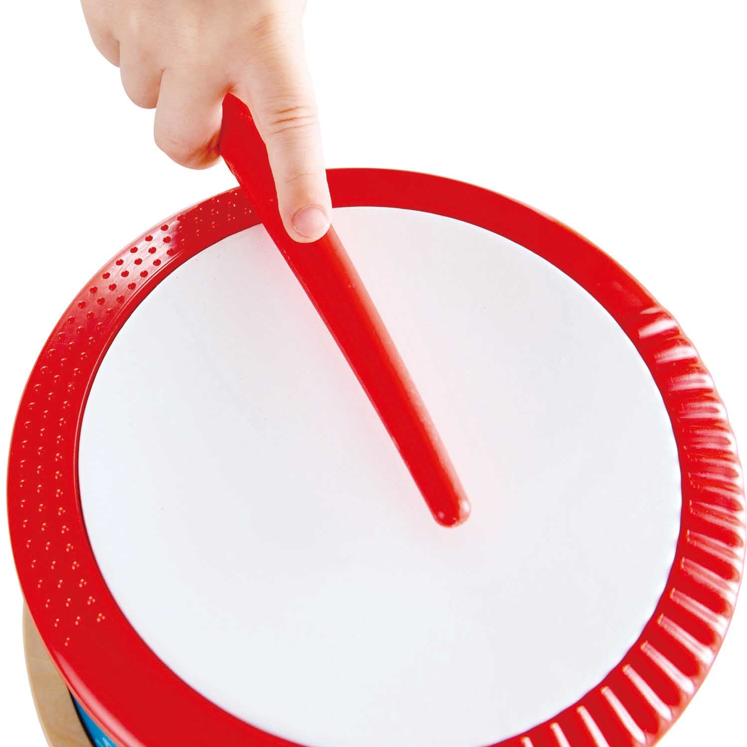 Hape Tamburo a Due Facce in Legno con Bacchetta - Giocattolo Musicale per Bambini dai 12 Mesi