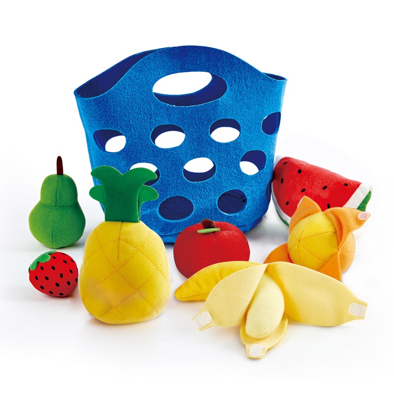 Hape Cesto di Frutta per Bambini - Set Gioco in Tessuto Morbido con 8 Frutti Inclusi, Età da 18 Mesi