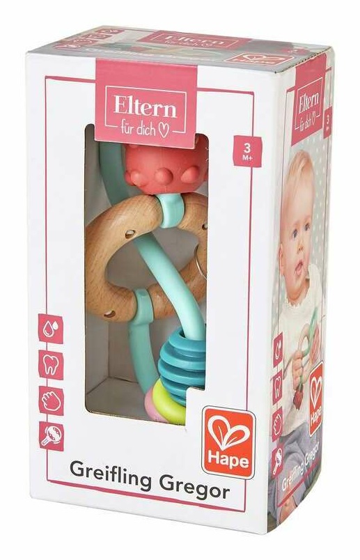 Hape Giocattolo da Presa Gregor - Simbolo dell'Infinito in Silicone e Legno con Texture Diverse per Sviluppo Sensoriale