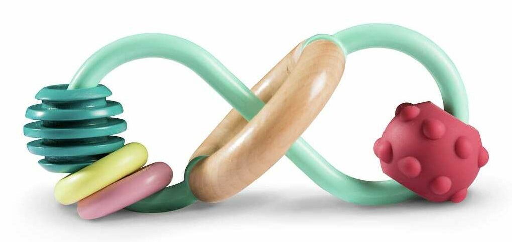 Hape Giocattolo da Presa Gregor - Simbolo dell'Infinito in Silicone e Legno con Texture Diverse per Sviluppo Sensoriale