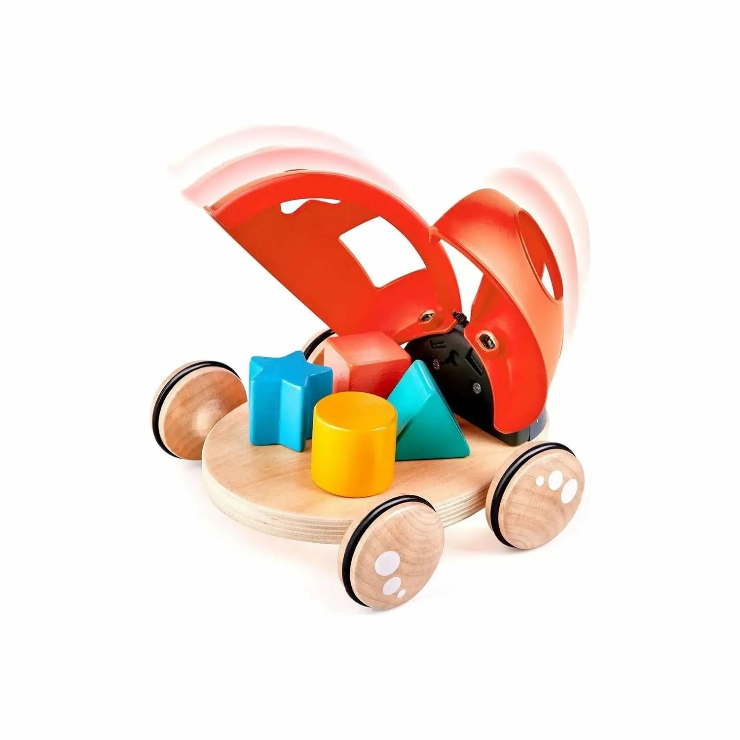 Hape Coccinella Selezionatore di Forme 12M | Giocattolo in Legno 2 in 1 Trainabile con Guscio Apribile e Forme a Incastro
