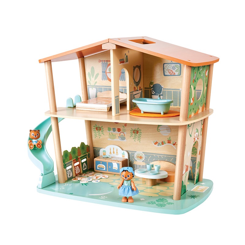 Hape Green Planet Explorers - Casa nella giungla delle tigri in legno a 2 piani con accessori e personaggi per gioco di ruolo, dai 3 anni