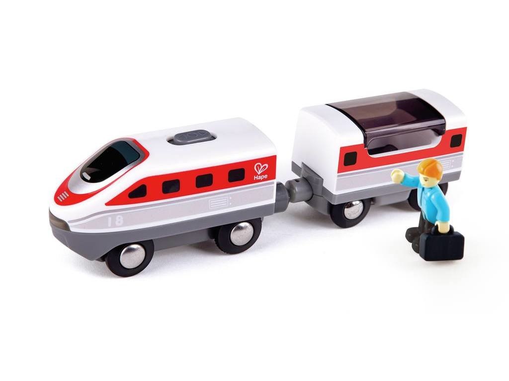 Hape E3774 Treno Intercity a Batteria - Moderno Trenino Passeggeri Bianco e Rosso con Tetto Apribile per Bambini dai 3 Anni