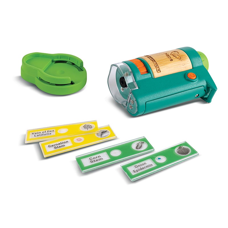 Hape Nature Fun - Microscopio portatile in bambù eco-friendly con ingrandimento fino a 120x e 4 vetrini, adatto dai 4 anni
