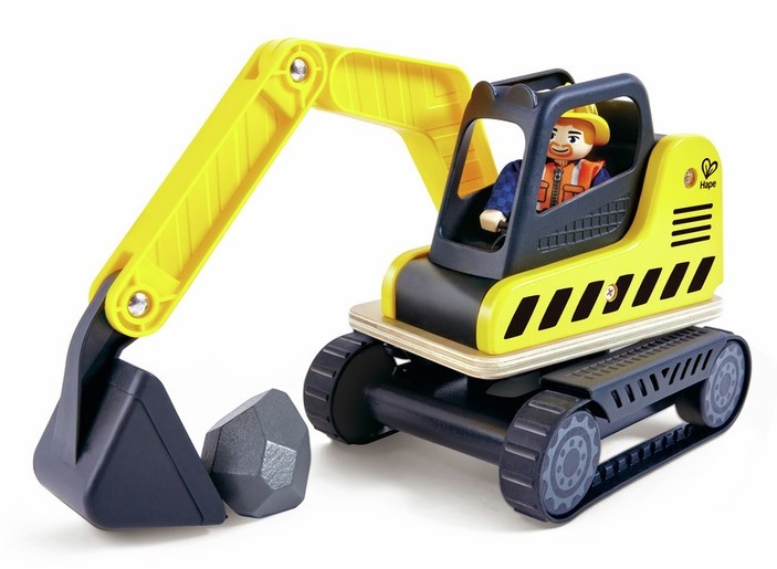 HAPE Escavatore in Legno con Torretta Rotante a 360° e Braccio Mobile - Giocattolo Educativo per Bambini