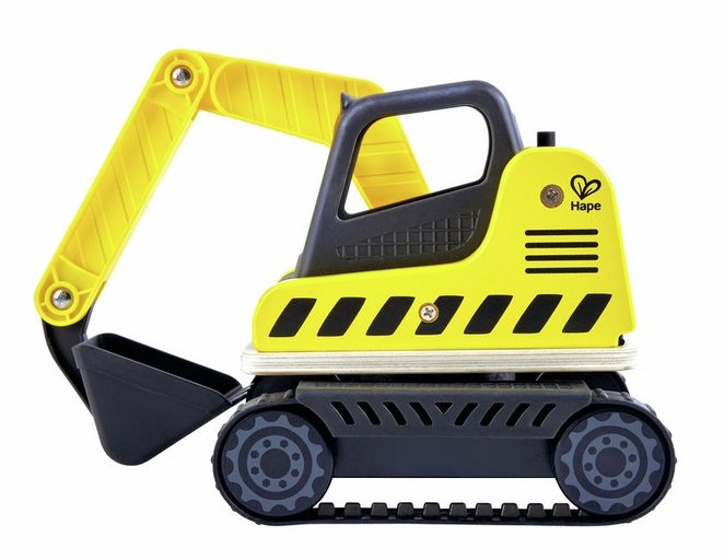 HAPE Escavatore in Legno con Torretta Rotante a 360° e Braccio Mobile - Giocattolo Educativo per Bambini