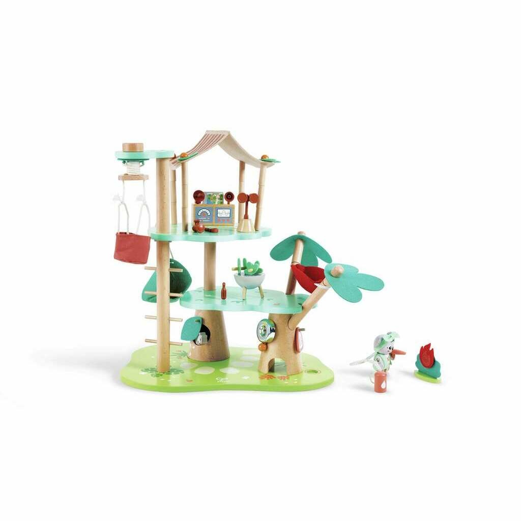 Hape Green Planet Explorers - Casa sull'albero di Kiki con Tablet e Ascensore, Set di Figurine per Gioco di Ruolo dai 3 Anni