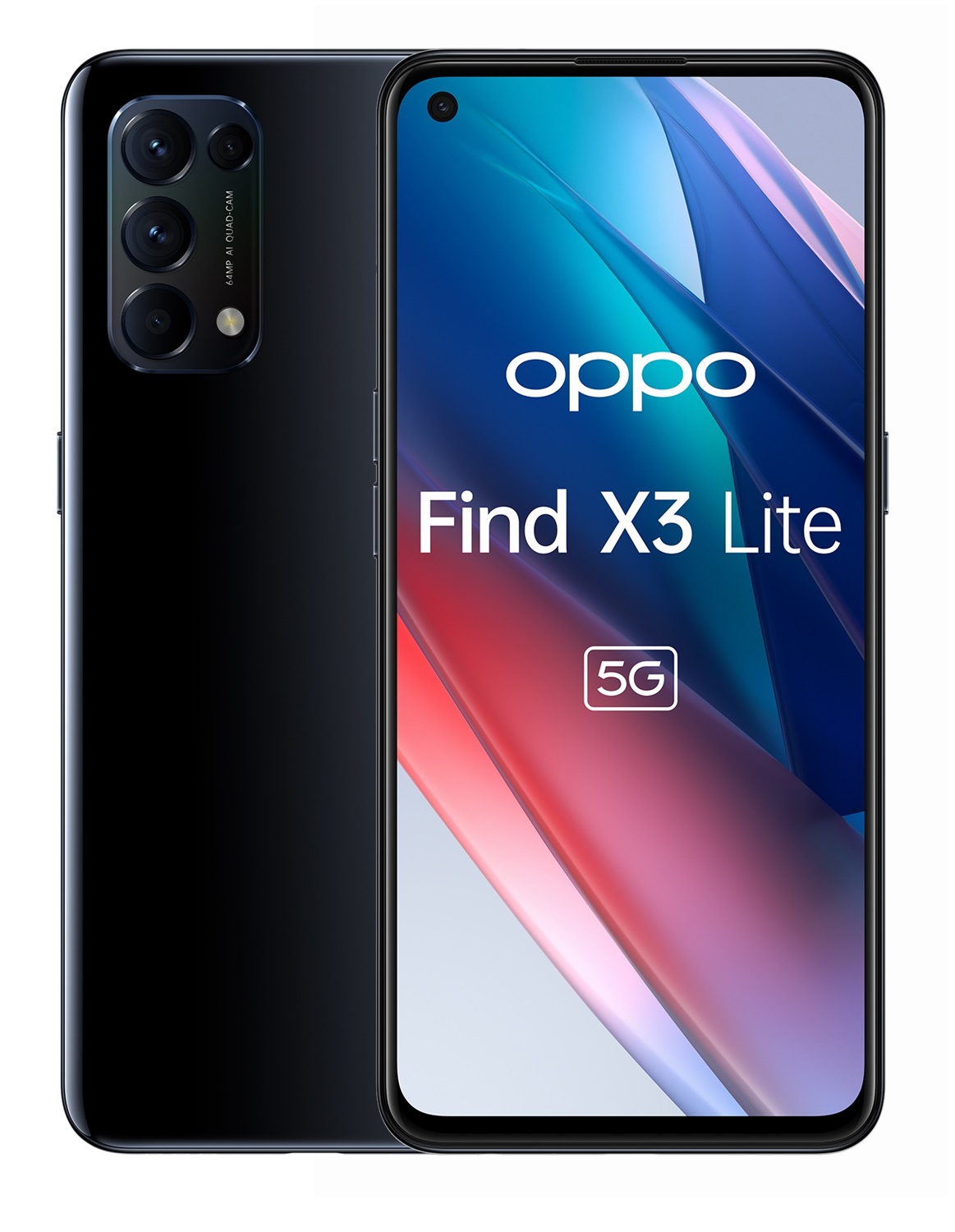 OPPO Find X3 Lite Smartphone 5G, Qualcomm 765G, Display 6.43'' FHD AMOLED, 4 Fotocamere 64MP, RAM 8GB ESPANDIBILE FINO A 13GB, ROM 128GB, Batteria 4400mAh, Dual Sim, Versione Italiana, Colore Starry Black