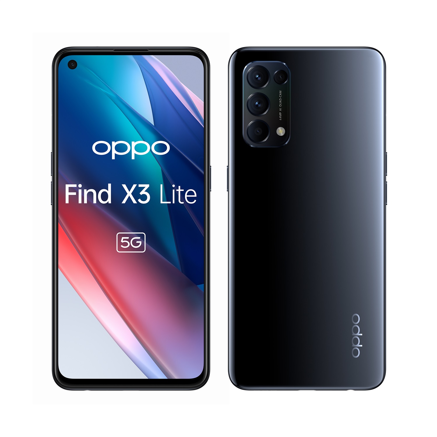 OPPO Find X3 Lite Smartphone 5G, Qualcomm 765G, Display 6.43'' FHD AMOLED, 4 Fotocamere 64MP, RAM 8GB ESPANDIBILE FINO A 13GB, ROM 128GB, Batteria 4400mAh, Dual Sim, Versione Italiana, Colore Starry Black