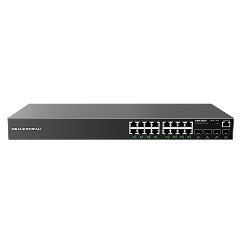 Grandstream GWN7802P Switch di Rete Gestito L2 con 16 Porte Gigabit Ethernet e 4 Porte SFP, Supporto Power over Ethernet (PoE) 240W, 2U, Nero