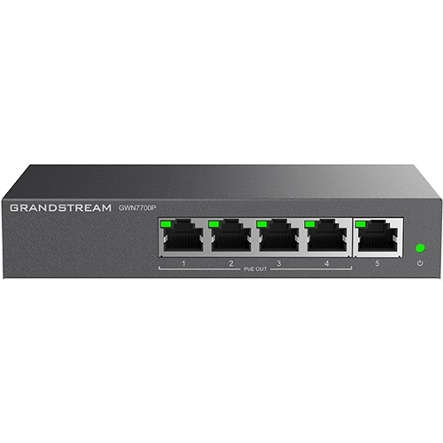 Grandstream GWN7700P - Switch di rete non gestito a 5 porte Gigabit Ethernet (10/100/1000) con 4 porte PoE, Nero