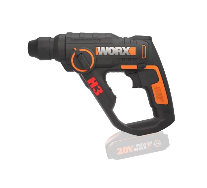 WORX WX390.9 Martello Pneumatico a Batteria 20V, 1.2 Joule, Velocità d'Impatto 5.000 bpm, con Luce LED