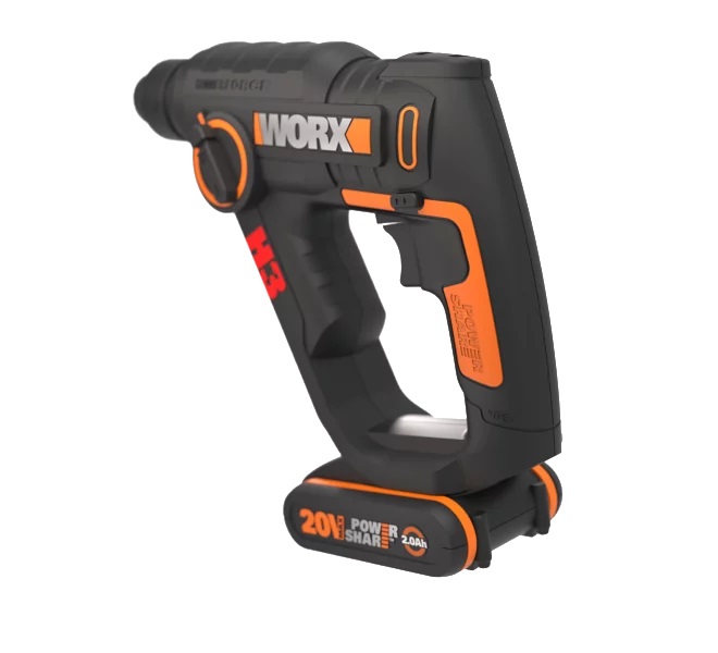 WORX WX390.9 Martello Pneumatico a Batteria 20V, 1.2 Joule, Velocità d'Impatto 5.000 bpm, con Luce LED