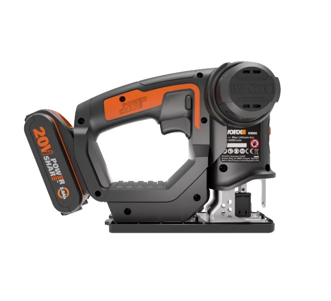 WORX WX550 Seghetto Alternativo e Gattuccio a Batteria 20V con Testa Girevole e Doppio Attacco Lama