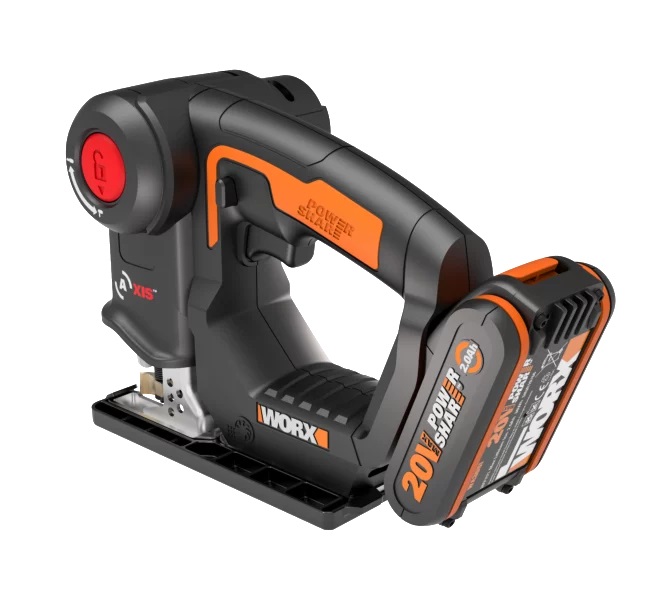WORX WX550 Seghetto Alternativo e Gattuccio a Batteria 20V con Testa Girevole e Doppio Attacco Lama