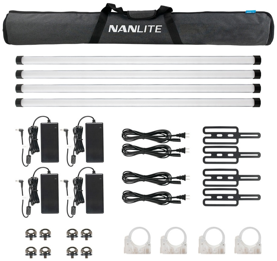 Nanlite Pavotube II 30X Quad Kit - 4 luci LED, controllo Bluetooth, alimentazione AC e batteria, custodia inclusa