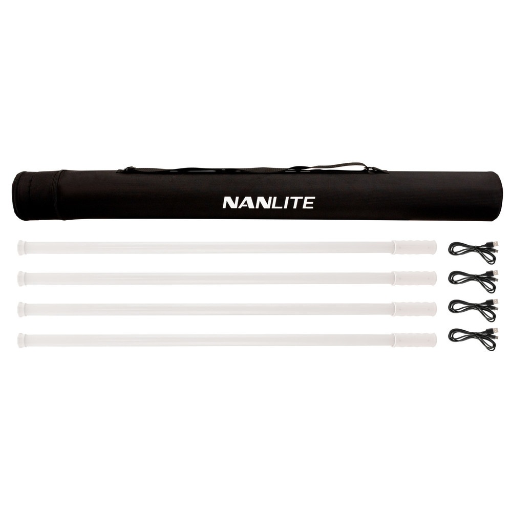 Nanlite PavoTube T8-7X - Kit di 4 tubi RGBWW con controllo via cavo o APP, lunghezza 1 metro, batteria integrata