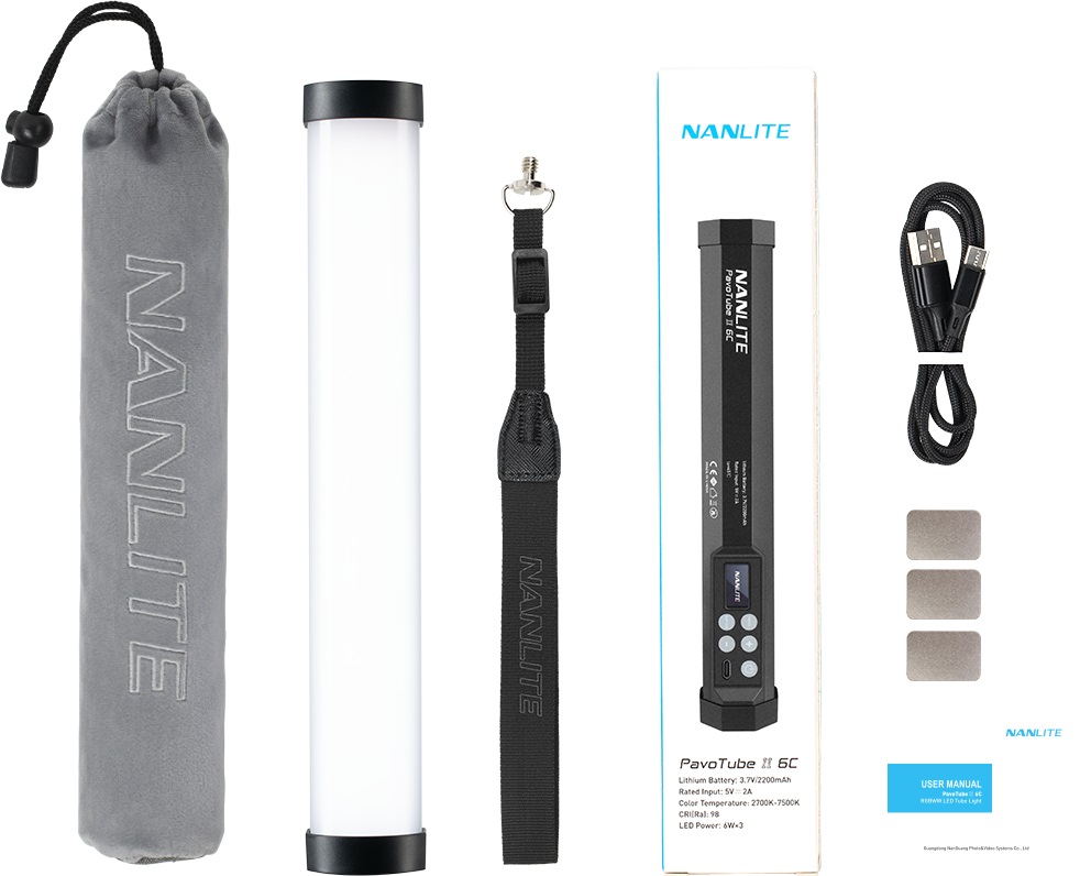 Nanlite PavoTube II 6C 30W RGBWW LED Tube con Batteria Integrata, 10 Pollici, Temperatura Colore 2700K-7500K