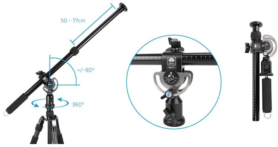 Sirui HA-77 Braccio Telescopico in Alluminio Nero - 77 cm, Viti 1/4 e 3/8, Portata fino a 5 kg