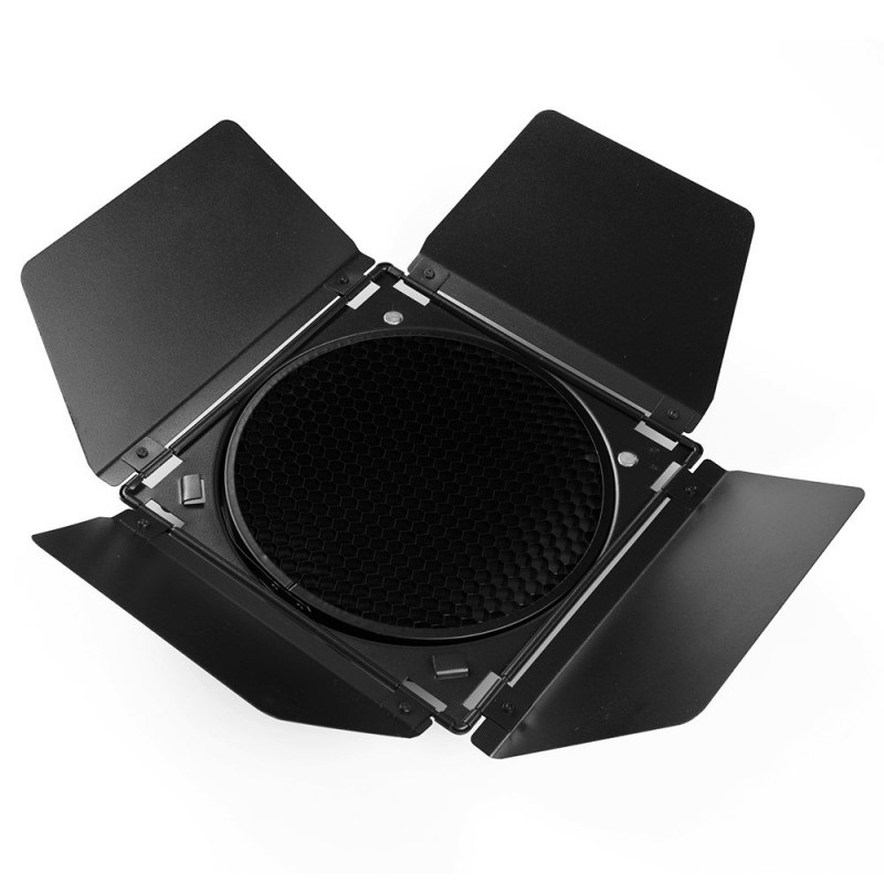 Godox BD-04 Barndoor Kit con 4 Alette, Griglia a Nido d'Ape e 4 Filtri Gel Colorati per Riflettori da 7