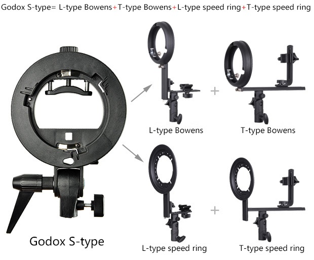 Godox S-Type Staffa di Supporto per Flash a Slitta con Attacco Bowens e Ombrello