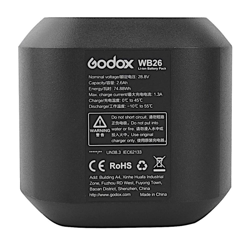 Godox WB26 Batteria Ricaricabile per Flash AD600Pro e Quadralite - 28.8V, 2600mAh, Fino a 360 Flash