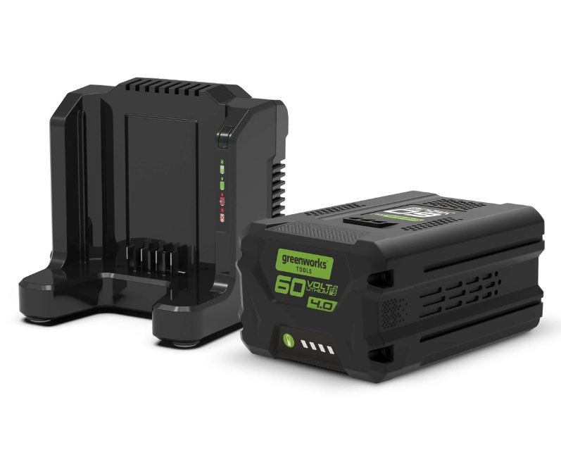 Greenworks GWGSK60B4 Starter Kit 60V 4Ah con Caricabatteria - Batteria Ioni di Litio, Colore Nero