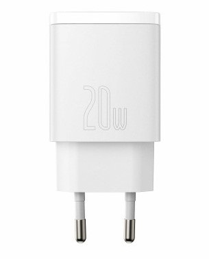 Baseus CCXJ-B02 Caricabatterie da rete 20W Bianco con Quick Charge e Power Delivery, due porte USB e di tipo C
