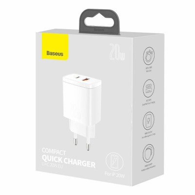 Baseus CCXJ-B02 Caricabatterie da rete 20W Bianco con Quick Charge e Power Delivery, due porte USB e di tipo C