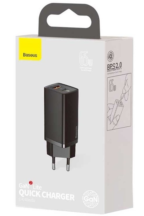 Baseus CCGAN2L-B01 Caricabatterie 65W Universale Nero con Ricarica Rapida e 3 Porte USB