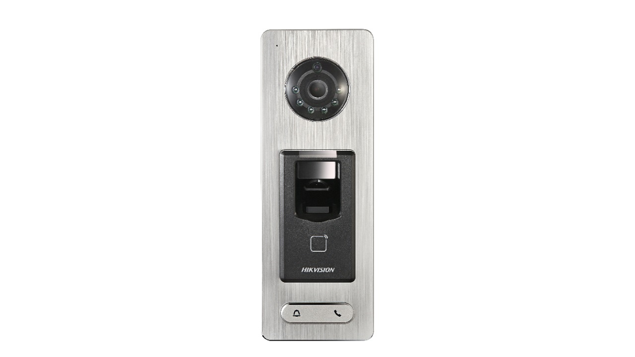 Hikvision DS-K1T501SF - Terminale di controllo accessi con lettore di impronte digitali e MIFARE, videocamera 2MP, IP65