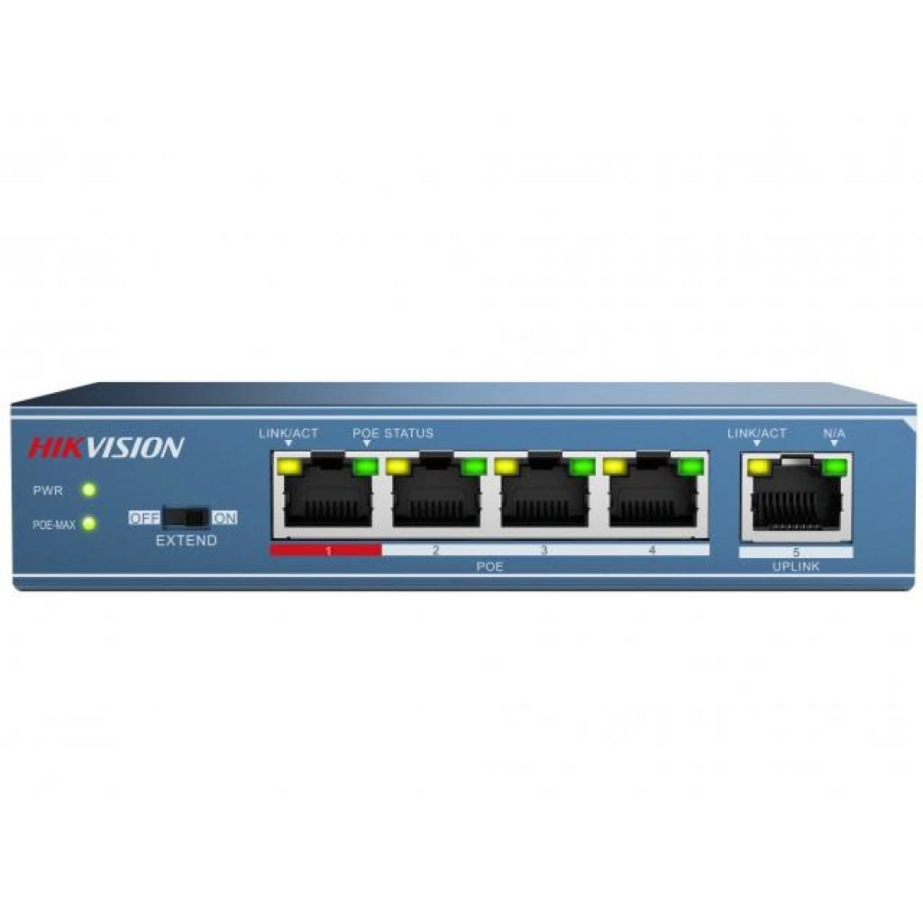 Hikvision DS-3E0105P-E/M Switch di Rete Non Gestito 5 Porte Fast Ethernet (10/100) con 4 Porte PoE e Capacità di Commutazione 1 Gbit/s