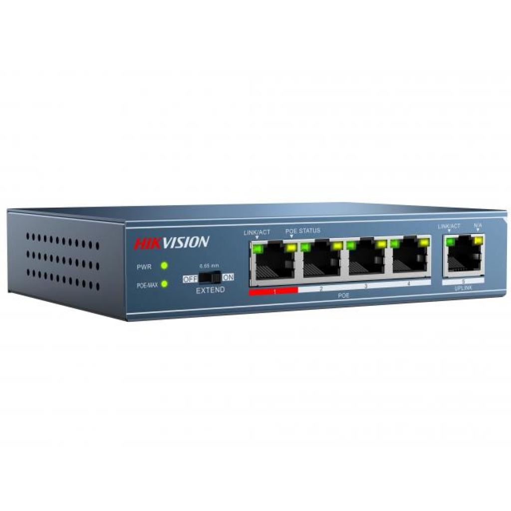 Hikvision DS-3E0105P-E/M Switch di Rete Non Gestito 5 Porte Fast Ethernet (10/100) con 4 Porte PoE e Capacità di Commutazione 1 Gbit/s