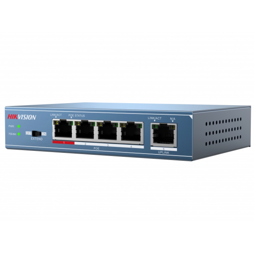 Hikvision DS-3E0105P-E/M Switch di Rete Non Gestito 5 Porte Fast Ethernet (10/100) con 4 Porte PoE e Capacità di Commutazione 1 Gbit/s