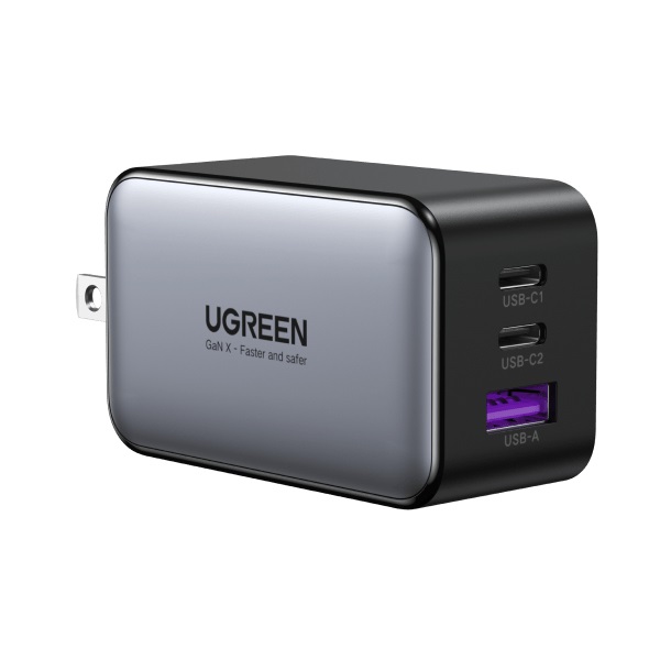 UGREEN Nexode Caricatore Triplo USB-C 65W con 2 Porte USB-C e 1 Porta USB-A, Ricarica Rapida per MacBook, iPhone e Samsung