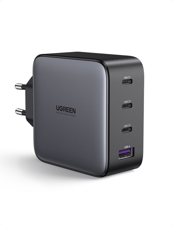 UGREEN 100W Caricabatterie GaN USB C a 4 Porte, Alimentatore Multiplo da Muro Compatibile con MacBook Pro/Air, iPad, iPhone 16, Galaxy S24 Ultra/S23/22, Ricarica Rapida, Nero