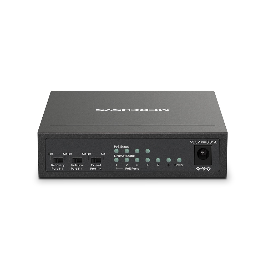 TP-Link Mercusys MS106LP Switch PoE 6 Porte RJ45 10/100 Mbps con 4 Porte PoE (30W per Porta, 40W Totali), 2 Porte Uplink, Cassa in Metallo, Plug&Play