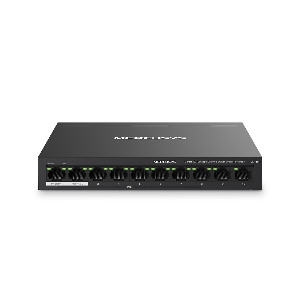 Mercusys MS110P Switch Desktop 10 Porte 10/100 Mbps con 8 Porte PoE e Custodia in Metallo