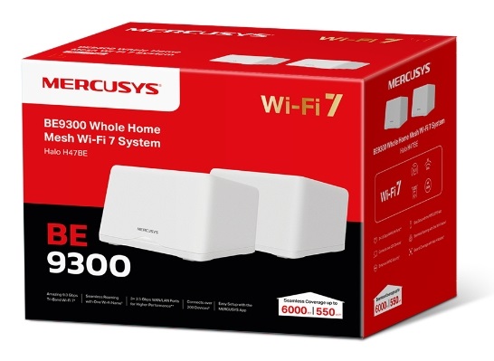 Mercusys Halo H47BE Sistema Mesh Wi-Fi 7 Tri-Band fino a 9.3 Gbps, 3 Porte 2.5Gbps, Copertura fino a 550 m²