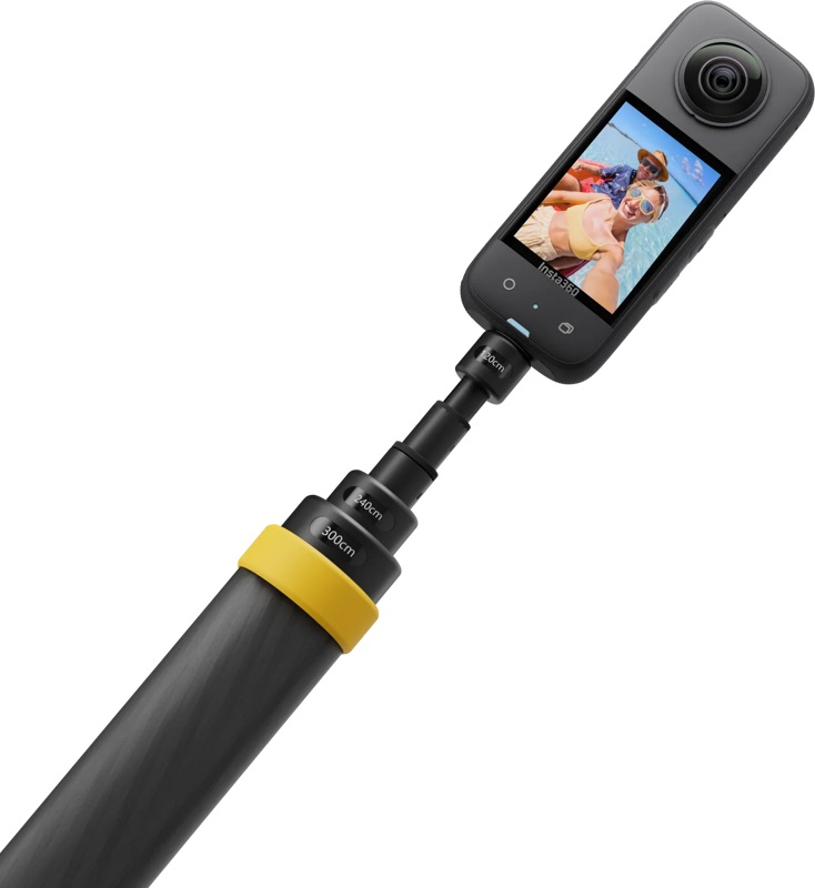 Insta360 Selfie Stick Estendibile in Fibra di Carbonio - Lunghezza Massima 3m, Ergonomico, Compatibile con Action Cam