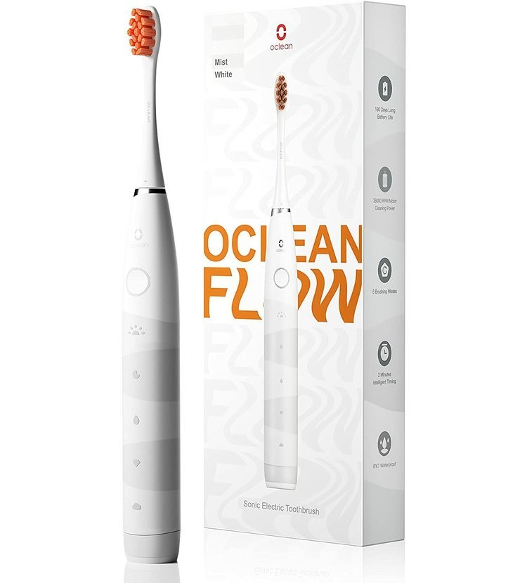 Oclean Flow Spazzolino Elettrico Sonico Bianco - 76.000 movimenti/min, 180 giorni di durata della batteria, 5 modalità, Testina Dupont, Impermeabile IPX7