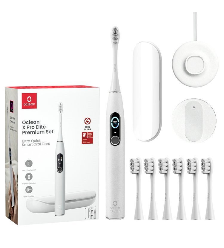 Oclean X Pro Elite Spazzolino Elettrico Sonico Grigio con Touch Screen, 84.000 Movimenti/min, 32 Livelli di Intensità, 4 Modalità, Sensore di Pressione e Durata Batteria di 35 Giorni