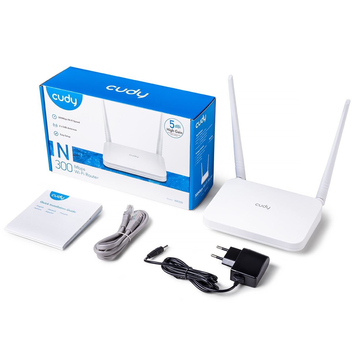 Cudy WR300 Router Wireless Bianco - Wi-Fi 4 (802.11n), Banda Singola (2.4 GHz), Ethernet LAN, 300 Mbps
