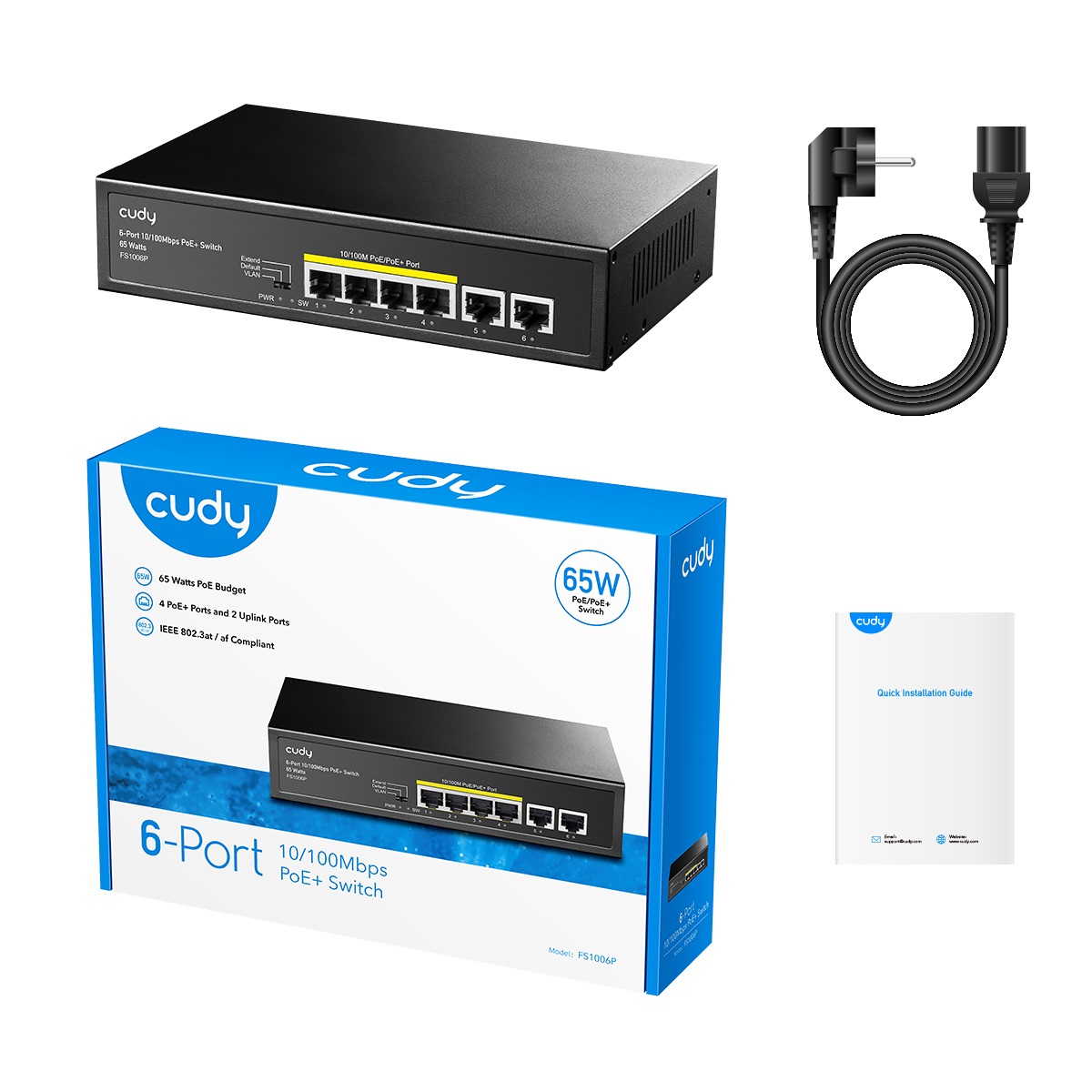 Cudy FS1006P Switch di Rete Non Gestito 6 Porte 10/100Mbps con 4 Porte PoE 60W, Supporto per Modalità CCTV e VLAN
