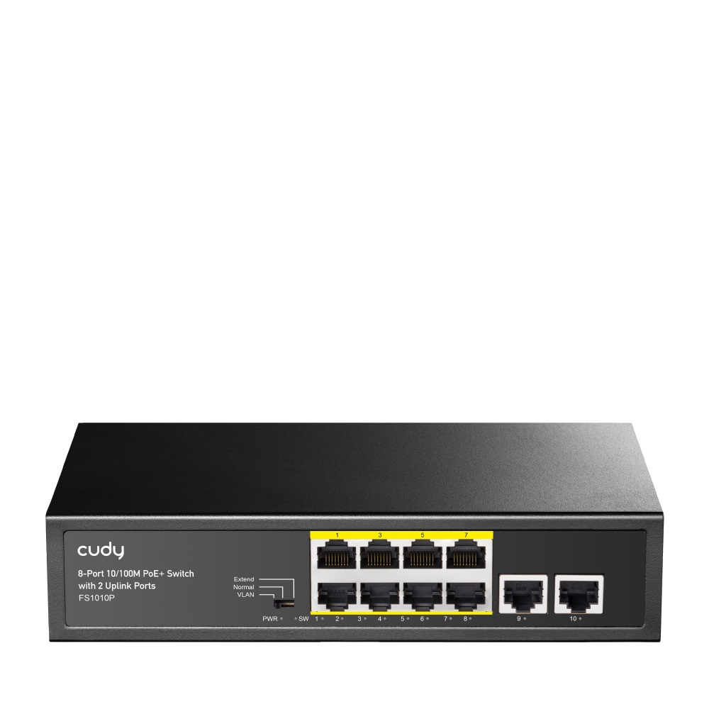 Cudy FS1010P Switch Ethernet 8 Porte PoE 2 Porte Uplink 10/100Mbps - 120W, Unmanaged, CCTV/VLAN, Rack in Metallo