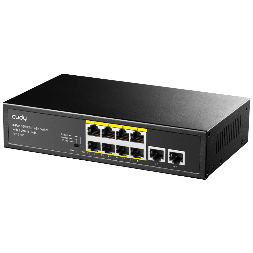 Cudy FS1010P Switch Ethernet 8 Porte PoE 2 Porte Uplink 10/100Mbps - 120W, Unmanaged, CCTV/VLAN, Rack in Metallo
